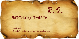 Ráduly Irén névjegykártya